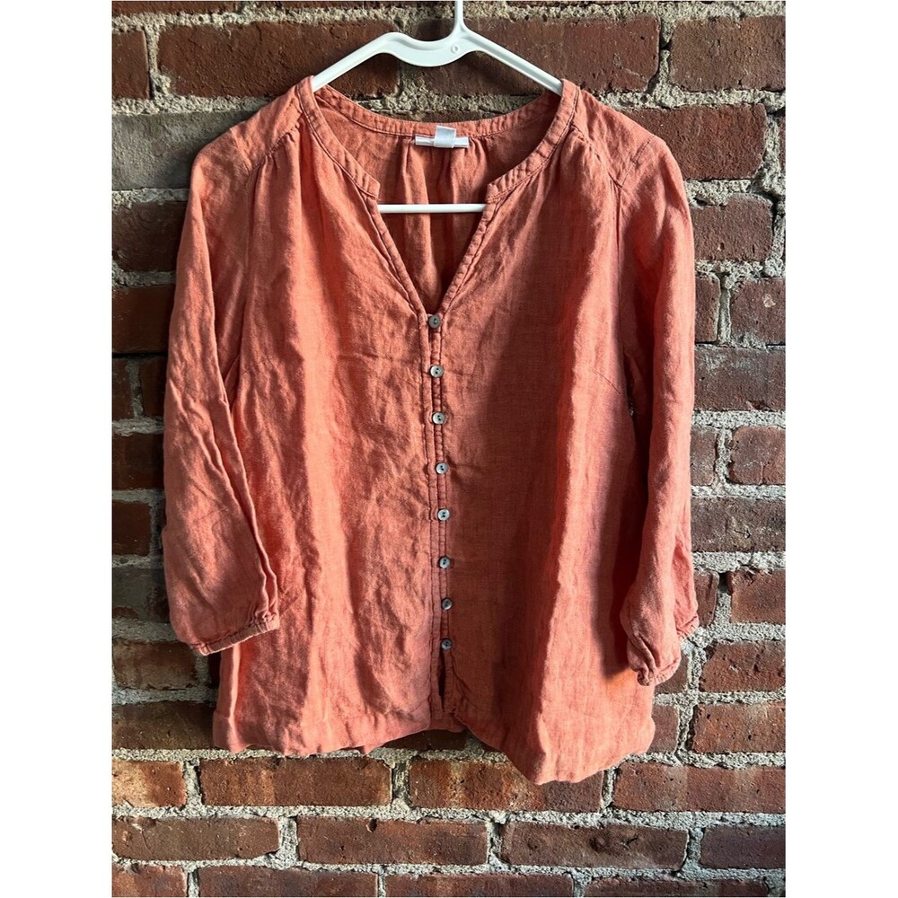 J. Jill Coral Button-Front Linen Shirt Flowy Quiet Luxury Size XS